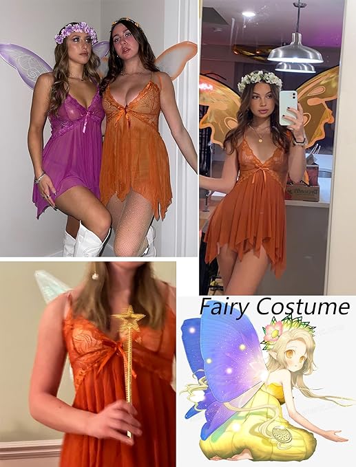 Avidlove Lingerie for Women Lace Babydoll Sleepwear Boudoir Outfits Plus Size Langeray, Orange, S