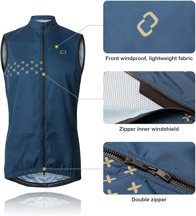 CATENA Men's Windproof Cycling Vest Breathable Lightweight Gilet Sleeveless Biking Jacket for Riding, Running Outdoor Sports (S, Navy)