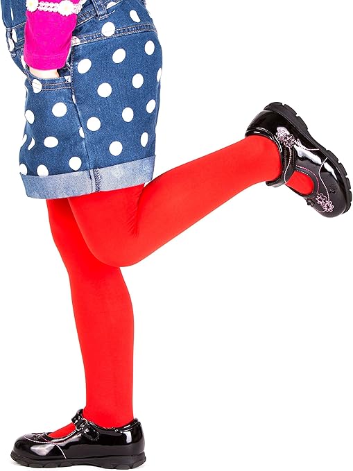 Sentelegri Girls Tights Plain Opaque 40 Denier, (Age 9-10, Red)