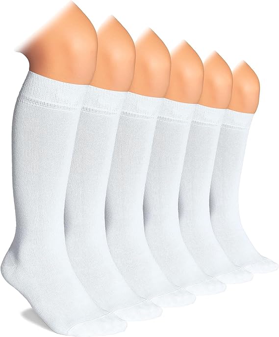 Truebuy® Back to School Kids Girls White Plain Knee High Socks 3 Pairs Long Smooth TrThigh Grip Knitted Cotton Rich Socks UK12-3