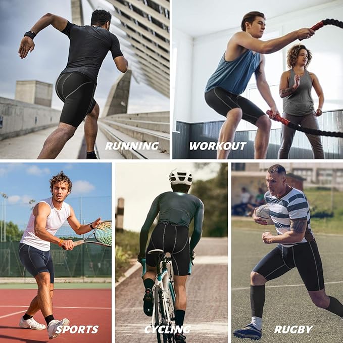 Roadbox Compression Shorts Mens 2 Pack with Pockets, Sports Underwear Quick-Dry Base Layer Shorts, for Running, Gym, Cycling, Rugby Black, XXL