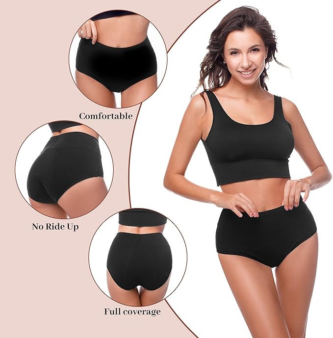 Walifrey Period Pants, Menstrual Underwear for Women, Cotton Knickers Multipack with Leakproof Crotch for Heavy Flow Extra Protection 5pack 3XL Black