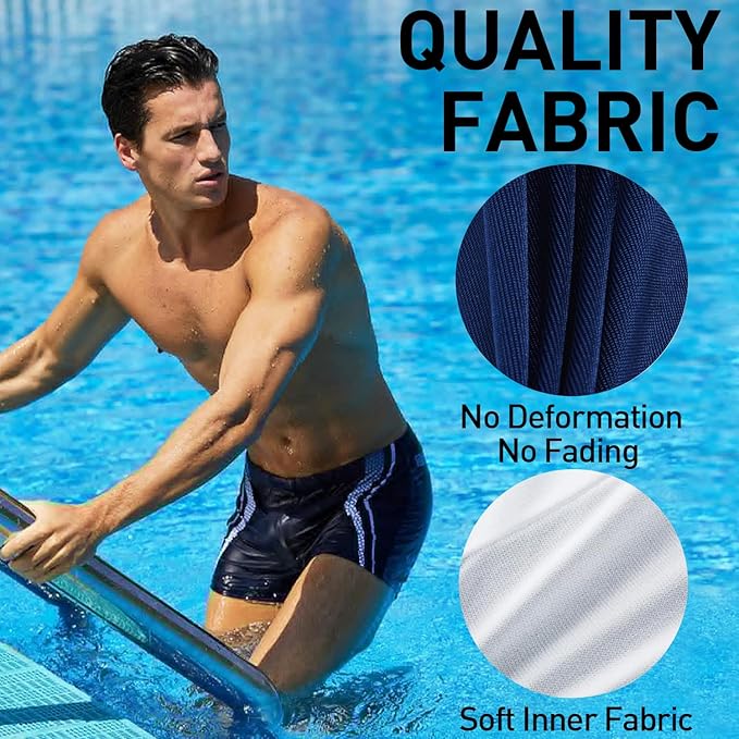 Arcweg Men's Swimming Trunks Shorts Sport Boxer Swimwear Boxers Underwear Drawstring Summer Beach Board Shorts Elastic Swimsuit Bottom Blue Stripe M(UK)