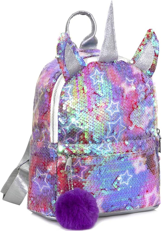 MOOKLIN ROAM Kids Unicorn Backpack, Sequin Bag Girls School Bag, Magic Reversible Glitter Gift Bag, Children Rucksack, Gym Dance Bags for Kids Teen and Adult (Plush Ball: Random Color)