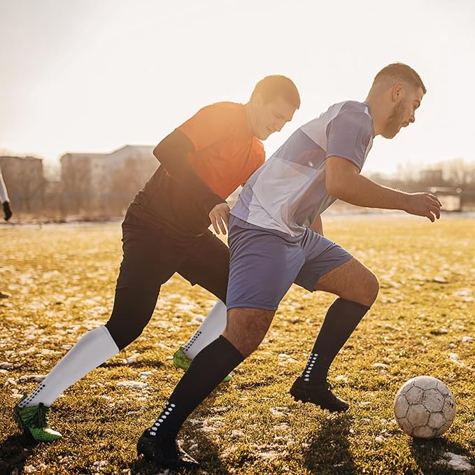 Geebuzz 4 Pairs Men's Football Socks Knee High Grip Socks Football Non-Slip Football Basketball Hockey Sport Grip Socks (White), White