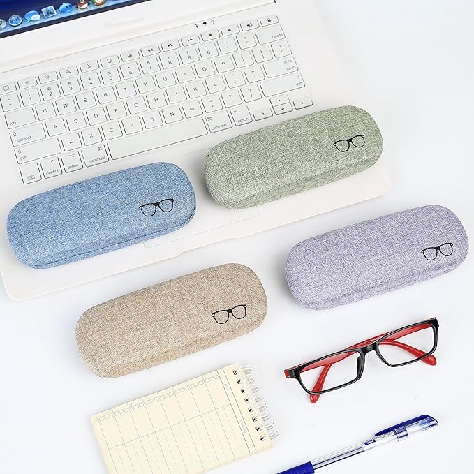 SHACHENH 4 Pcs Glasses Case Hard Shell Eyeglasses Case, PU Leather Protective Glasses Cases, Sunglasses Case, Spectacle Cases for Women Men, Hard Glasses Cases for Sunglasses Reading Glasses Storage