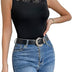 GORGLITTER Women's Lace Trim Tank Top Sleeveless Summer Skinny Elegant Going Out Vest Tops Black L