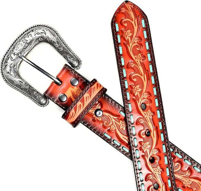 ARIAT Women's Floral Embossed Lace Western Belt, Small, Tan, XL