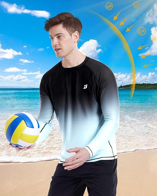 Roadbox Men's UPF 50+ Swim Rash Guard Vest, Long Sleeve UV Sun Protection SPF Shirts, Quick Dry Watersports Base Layer Tops for Diving Beach Surfing Hiking, M
