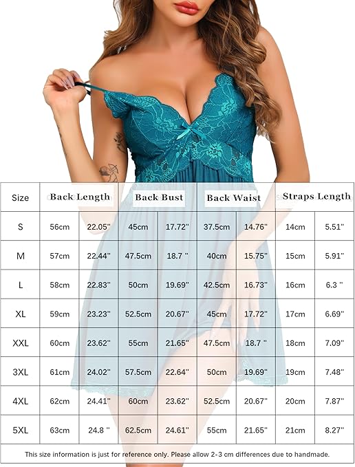 Vlazom Women Nighties, Elegant Lingerie for Ladies Nightdress Lace Chemise Slip Dress V Neck Babydoll Sleepwear Cobalt Blue,XXL