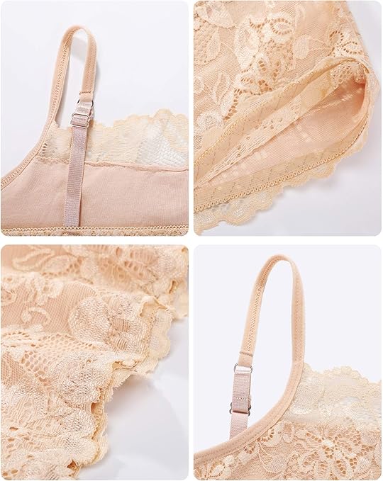 4 Pieces Women's Lace Bralette Cami Lace Half Camisole Stretchy Non Padded Bandeau Tube Top Bra for Women Girls (Black, White, Beige, Grey,X-Large)