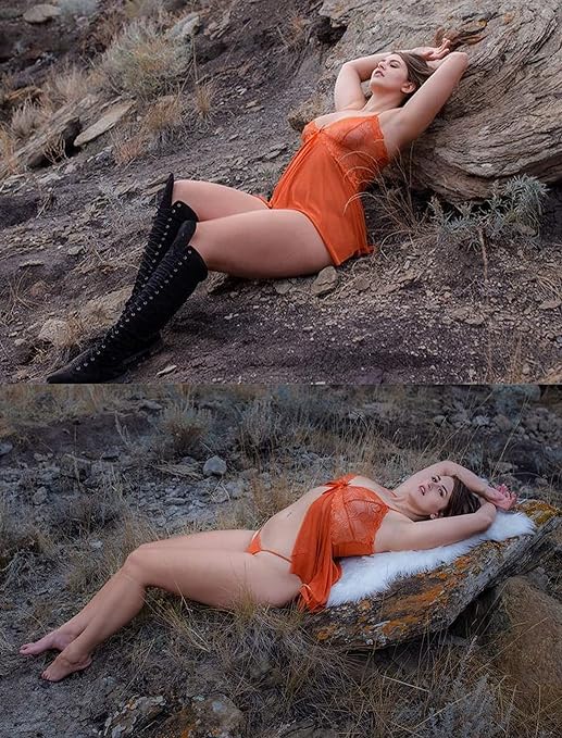 Avidlove Lingerie for Women Lace Babydoll Sleepwear Boudoir Outfits Plus Size Langeray, Orange, S