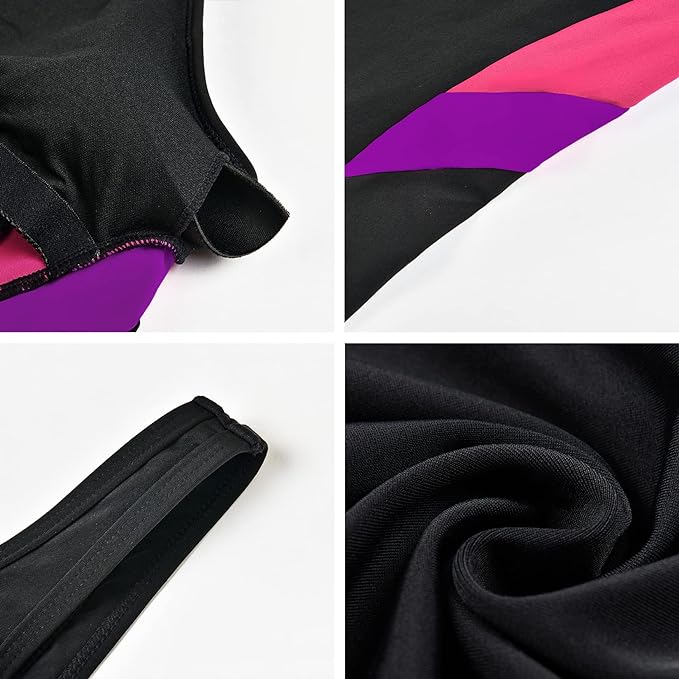 Veranobreeze Women's Sports One Piece Swimsuit Racerback Black Sports Swimwear（Pink & Purple, UK18）