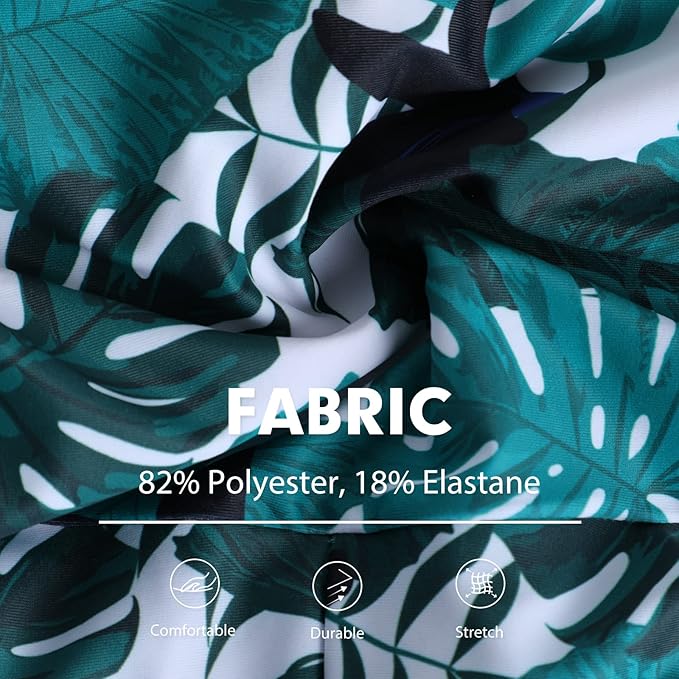 ECUPPER Womens One Piece Swimsuit Tummy Control Skirted Swimwear Floral Swimming Costume with Shorts Green Leaf, XXL