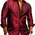 Barry.Wang Men Dress Shirt Silk Luxury Paisley Floral Long Sleeve Big and Tall Wedding Party Casual Business Formal Shirts Red, 2XL