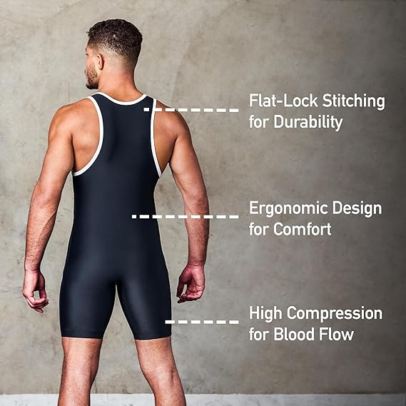 Elite Sports Men’s wrestling singlets, Standard Singlet for Men Wrestling Uniform (Black, X-Large)