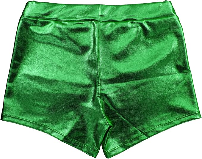 Shiny Metallic Shorts for Women, Sexy Women's Culotte for Costumes, Dance Club and Parties, green, L