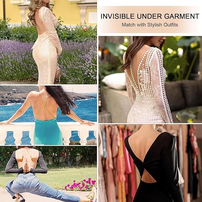 GWAWG Shapewear Bodysuit Women, Women's Deep V-Neck Clear Strap Body Bra for Parties, Dresses, Weddings (Black, XL)