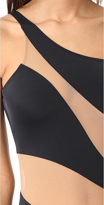 Norma Kamali Women's Snake Mio One Piece Swimsuit, Black with Nude Mesh, S