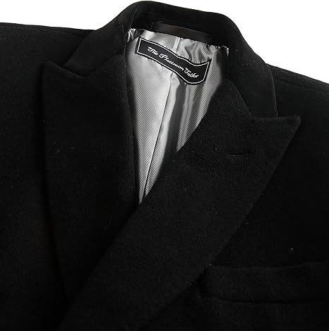 The Platinum Tailor Mens Overcoat Wool & Cashmere Greatcoat Long Double Breasted Heavy Warm Winter Coat (UK, Numeric, 42, Regular, Regular, Black-Short)