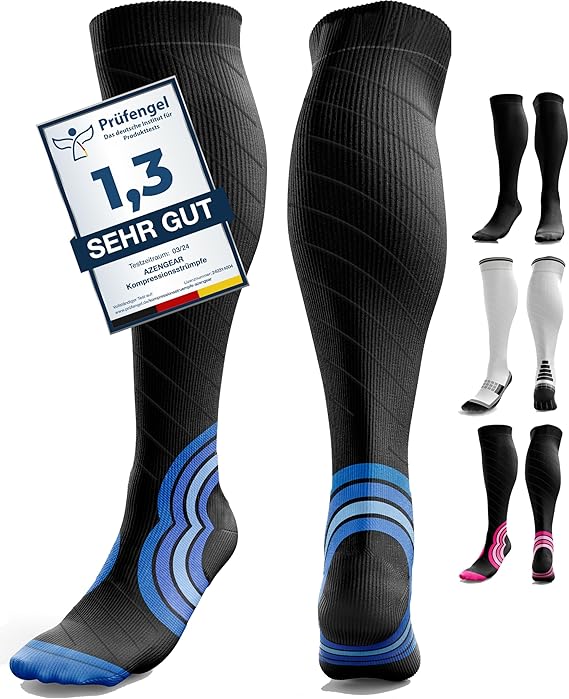 aZengear Compression Socks (20-30mmHg) Anti DVT Air Flying Knee-High Flight Travel Stockings, Swollen Legs, Varicose Veins, Running, Shin Splints Calf Pressure Support, Sports