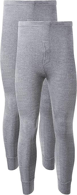 ---BUY ONE GET ONE FREE--- Heatwave® Pack of 2 Men's Thermal Trousers Long Johns, Grey, M