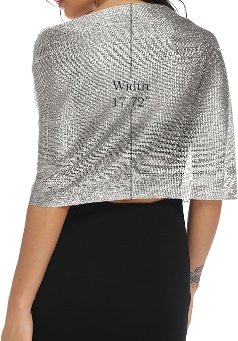 Rheane Sparkling Metallic Shawls and Wraps with Buckle for Evening Party Dresses Wedding Party, C. Dark Gray/Silver (With Silver Buckle), Large