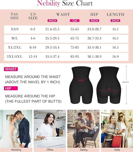 Nebility Womens Waist Trainer Shapewear Tummy Control Body Shaper Shorts Hi-Waist Butt Lifter Thigh Slimmer (M/L, Black)