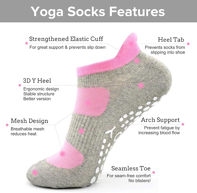 Busy Socks 2 Pack Non Slip Yoga Pilates Fitness Hospital Grip Socks for Women Men, Non Skid Barre Dance Ankle Cushioned Sock - - Medium