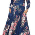 Women's Casual Floral Printed Long Maxi Dress with Pockets Long Sleeve Dresses Navy XXL