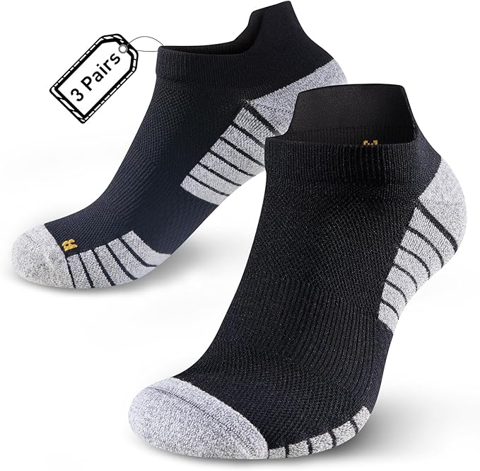 HUEGLO 3 Pairs Neuropathy Compression Socks For Women Men Neuro Sock Ankle Trainer Running Sports Socks Non slip Plantar Fasciitis Support black, M