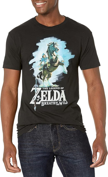 Nintendo Men's Zelda Breath of The Wild Link Epona Posing T-Shirt, Black, S