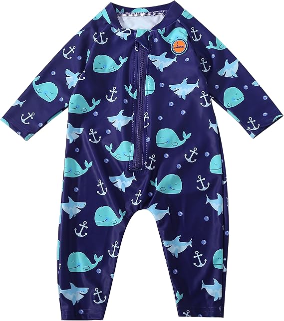 Swimbubs Baby UV Swimsuit Boys Sunsuit Swimwear Girls Sun Protection Rash Guard Vest Toddler UPF50 Wetsuit (0-3 Months, Blue Whale)