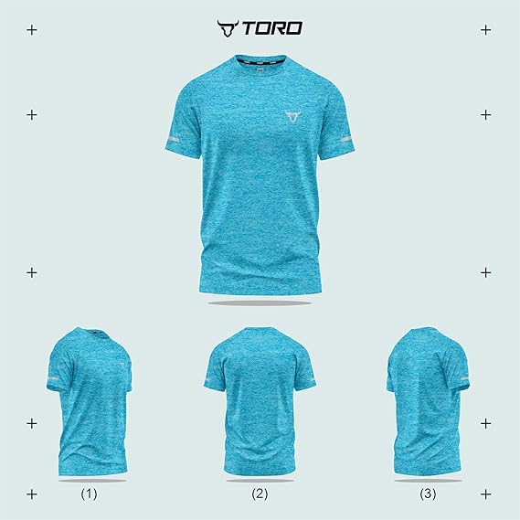 Mens Short Sleeve T-Shirts Workout Athletic Fit Moisture Wicking Fast Drying Reflective Logo Sports T-Shirts Tops Sea Blue