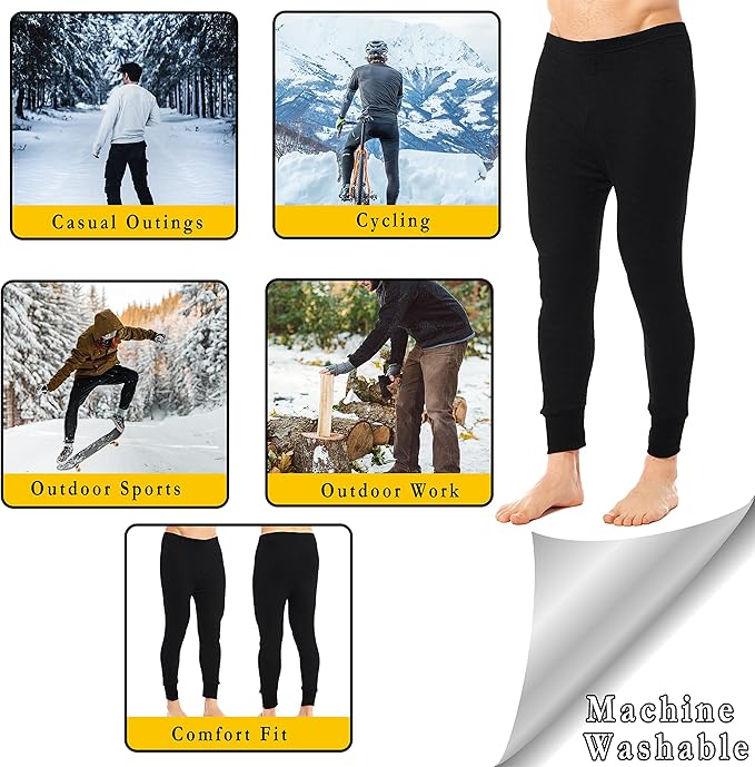 Heatwave® Pack of 2 Men's Thermal Trousers Long Johns Warm Underwear Baselayer Thermals, Medium Black