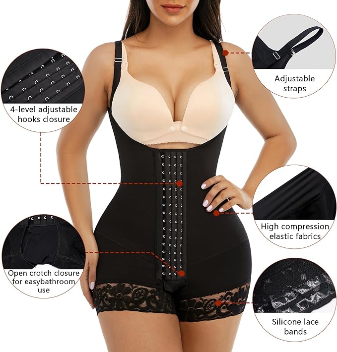 SHAPERX Shapewear Tummy Control Fajas Colombianas High Compression Body Shaper for Women Butt Lifter Thigh Slimmer, Black, Medium