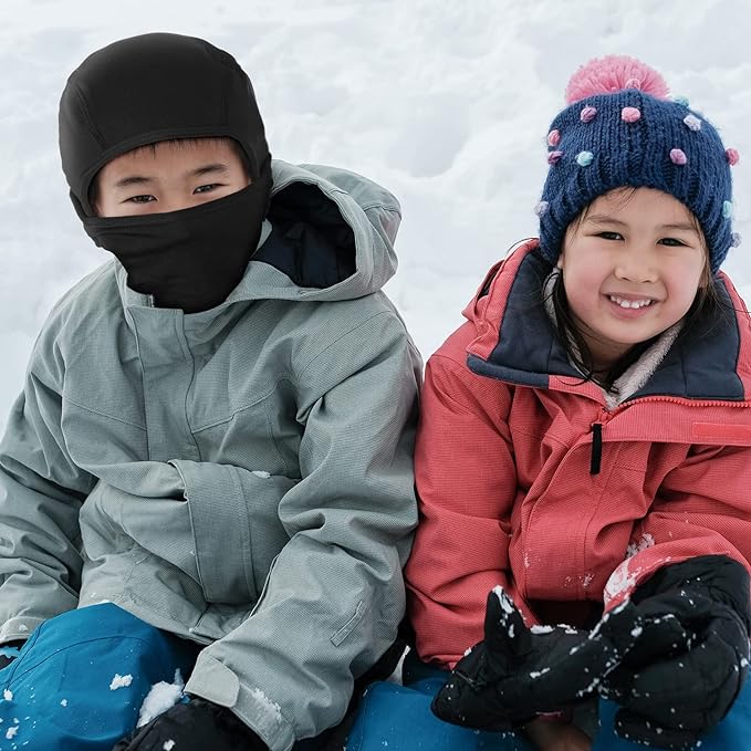 Kids Ski Mask Balaclava Fleece Face and Neck Cover Mask Thermal Kids Balaclava Windproof Face Warmer Winter Face Mask for Boys Girls Children Cycling Running Skiing Snowboarding Winter (Black)