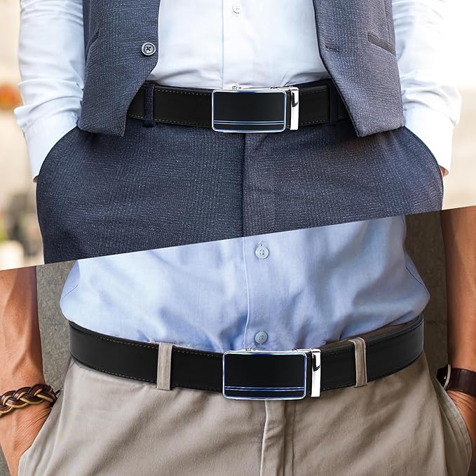 AivaToba Men’s Leather Belt, Automatic Buckle Ratchet Belt, Dress Belt Adjustable Slide Belt For Mens Dress Casual Pant, width 35mm.