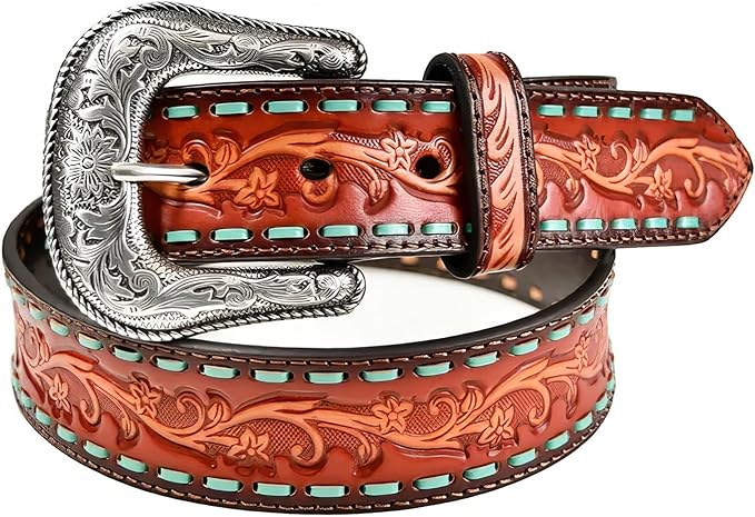 ARIAT Women's Floral Embossed Lace Western Belt, Small, Tan, XL