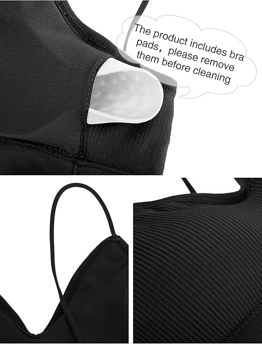 Blulu 4 Pieces V Neck Cami Bra Padded Seamless Bralette Straps Sleeping Bra for Women Girls, Black, White, Grey, Skin Color, XXL