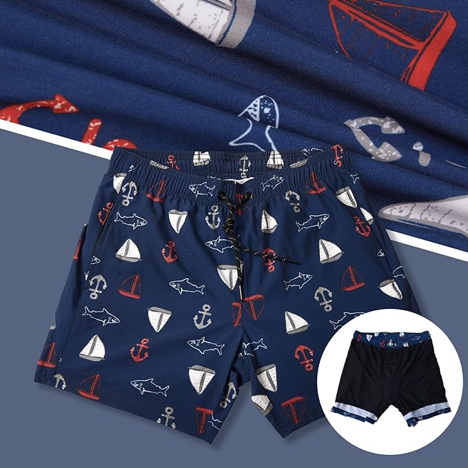 Arcweg Men's Swimming Shorts Swimming Trunks with Compression Lining Mens Swim Shorts with Zipper Pockets 2 in 1 Quick Dry Stretchy Board Shorts Beach Shorts Black Pineapple L(UK)