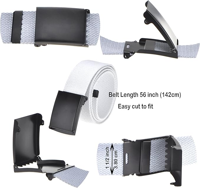Cut To Fit Canvas Web Belt Size Up to 52" with Flip-Top Solid Black Military Buckle (Sky Blue)