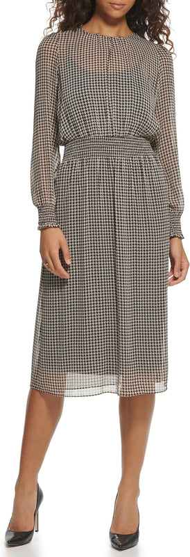 Tommy Hilfiger Women's Sintched Waist Midi Dress, Bisque Multi, 8