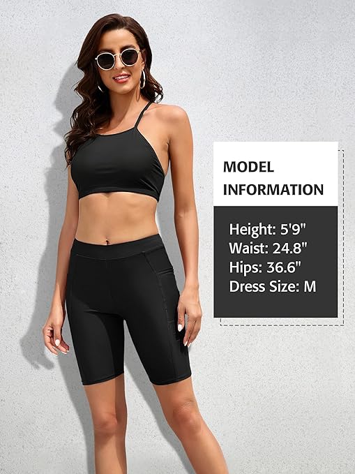 CharmLeaks High Waisted Swimsuit Short for Women Solid Swim Bottoms with Side Pocket Black XL