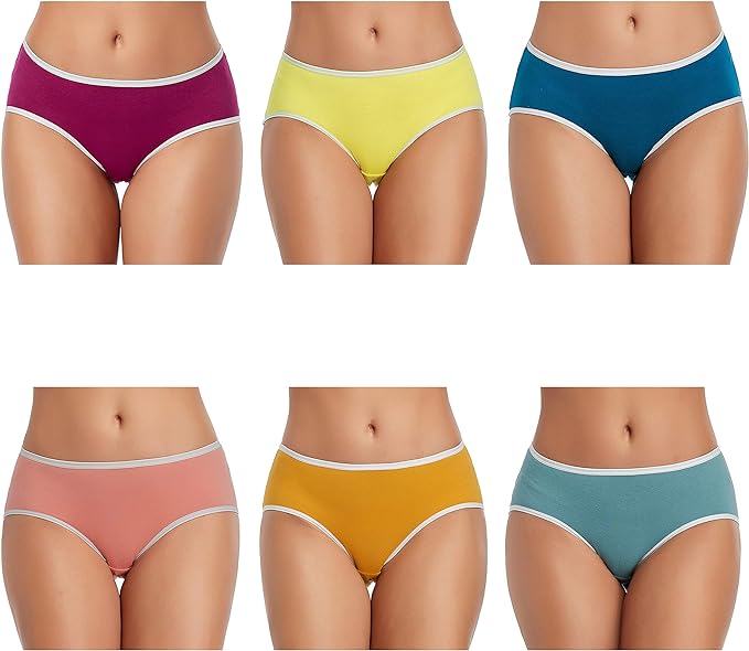 TUTUESTHER Cotton Hipster Knickers Ladies Low Rise Underwear Panties No Show Full Coverage Briefs 6 Pack(16,Purple Red/Chrome Yellow/Vivid Blue/Rogue red/Bright Yellow/Grey-Green)