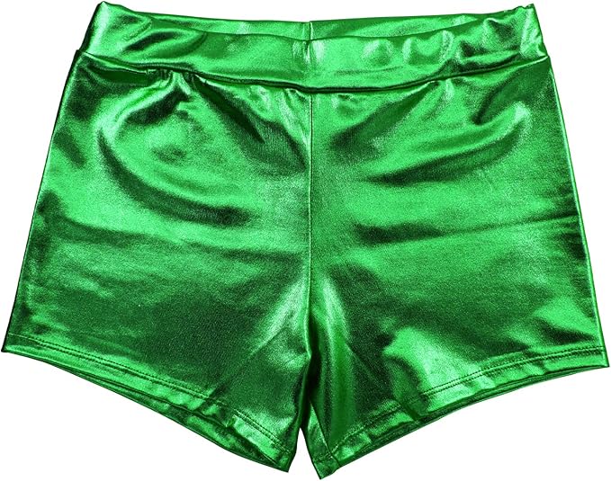 Shiny Metallic Shorts for Women, Sexy Women's Culotte for Costumes, Dance Club and Parties, green, L