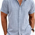 COOFANDY Mens Linen Shirts Short Sleeve Summer Button Down Beach Shirt, White, M