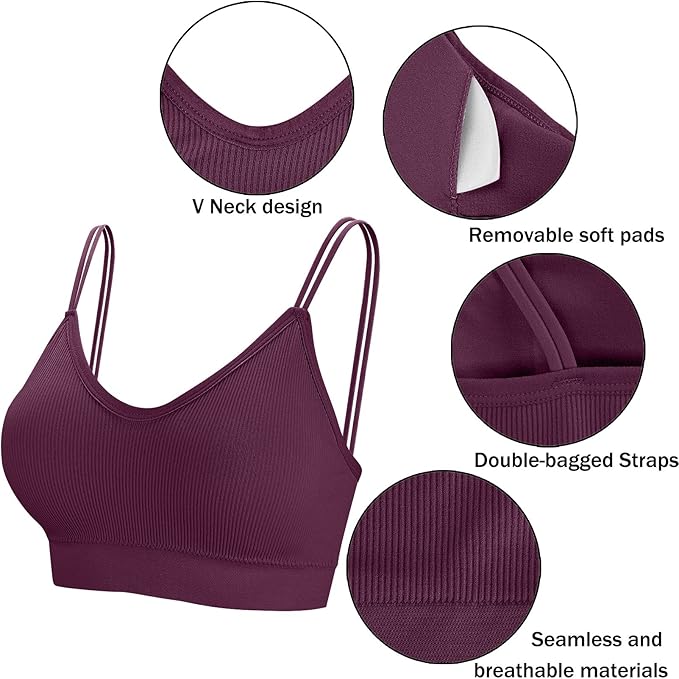 BQTQ 5 Pieces Camisole Bras for Women V Neck Camisole Bralettes Seamless Sleeping Bra with Straps and Removable Pads for Women Girls, M