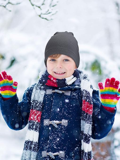 Geyoga 3 Pieces Kids Snood Winter Neck Warmers Fleece Gaiter Windproof Cuellos Cover (Black, Dark Grey, Royal Blue)