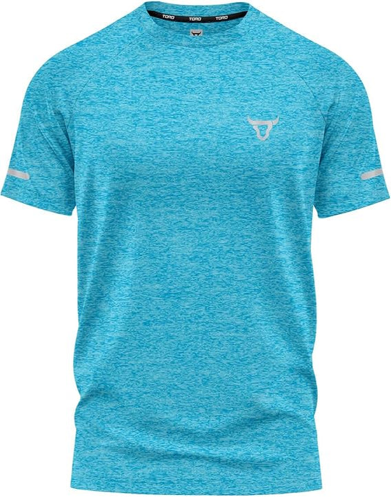 Mens Short Sleeve T-Shirts Workout Athletic Fit Moisture Wicking Fast Drying Reflective Logo Sports T-Shirts Tops Sea Blue